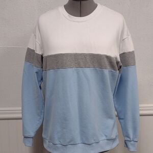 Women's Colorblock Crewneck Sweatshirt in White, Gray & Light Blue